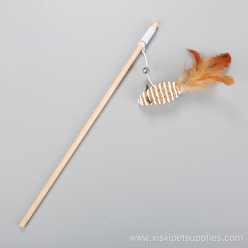 Mouse on a wooden stick feather cat toy